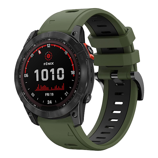 Armygrøn   Sort Armygrøn   Sort Tofarvet Silikone Urrem kompatibel med Garmin Fenix 7x