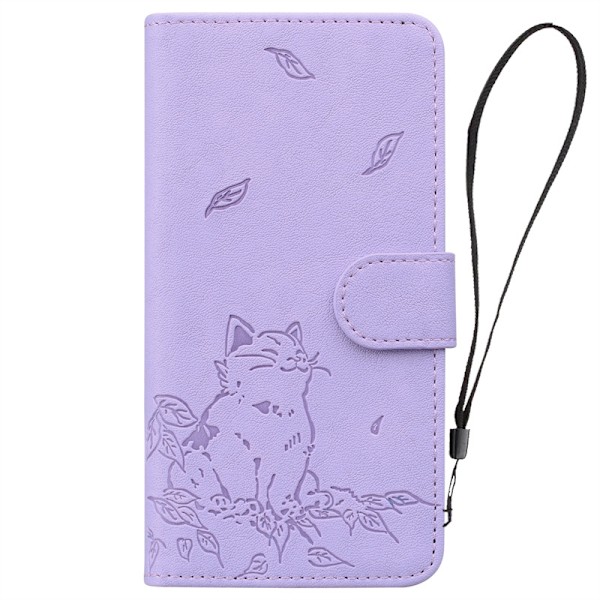 Etui til iPhone 14 Pro Lilla-Persisk kat læder etui Sødt kattepung med kortholder tegneserie flip