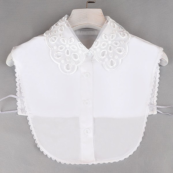 Lös krage dam Skjorta All-Match Pärlbroderad Skjorta Rutig Vit Hollow lace white