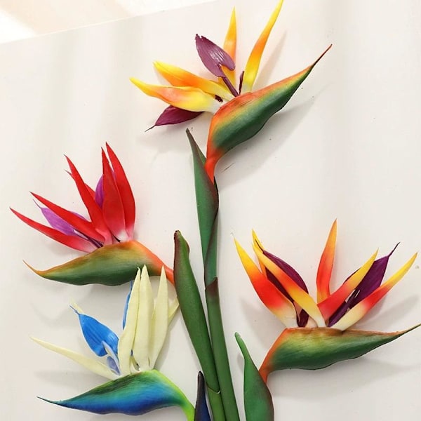 2 st Permanenta Blommor Stor Paradisfågelblomma 80cm UV-beständig Bleknar Inte Blomdelen Är Gjord av Mjukt Yellow/Orange