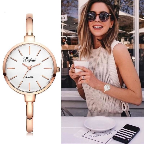 Fashion Luxury Quartz Watch för kvinnor Gold White