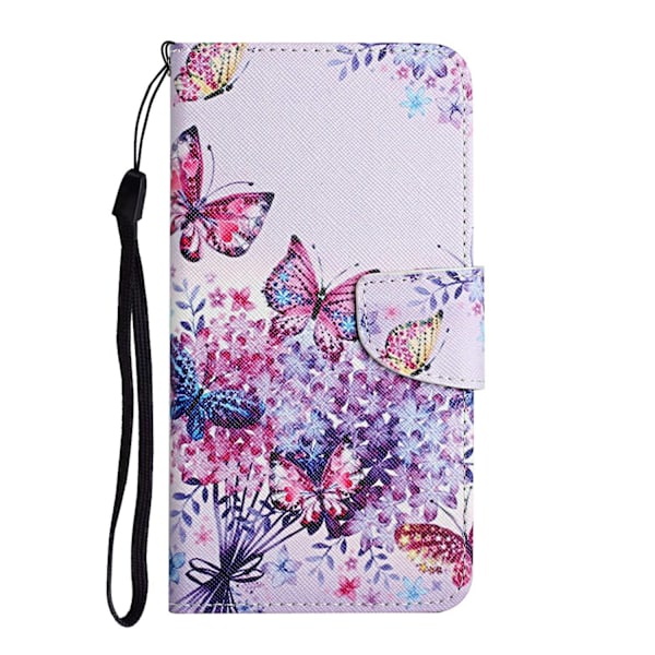 Etui til iPhone 13 mini, lys sommerfugl, malet print, flip-pung med kortholder