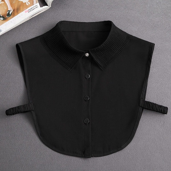 Dame falsk krage Avtakbar Multi-funksjonell skjorte Decora Double pleated (black)