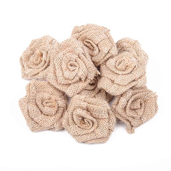 6 stk. Julepynt Kunstige Roser Sækkelærred Sækkelærred Rose Blomst Små Sækkelærredsblomster Jule Sækkelærredsroser