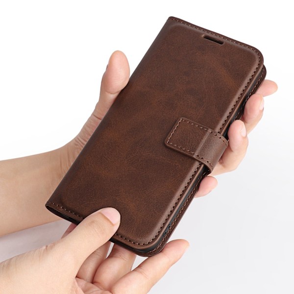 Etui til iPhone 15 Pro Mørkebrun Flip Ensfarget Lommebok med Kortholder Tilpasning