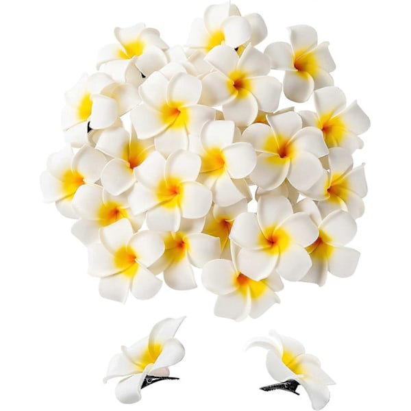 50 stk. 3,5\" Hawaiian Frangipani Kunstige Plumeria Blomster Hat Hårklemmer til Fest Strandferie Hjem Bryllupsdekoration (Blandede Farver) White 3.5Inch