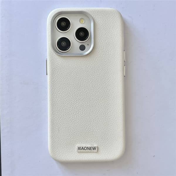 Fodral för iPhone 14PRO Metall Fyra-Pack Läder-Vit Metall fyra pack lädertextur enfärgat material