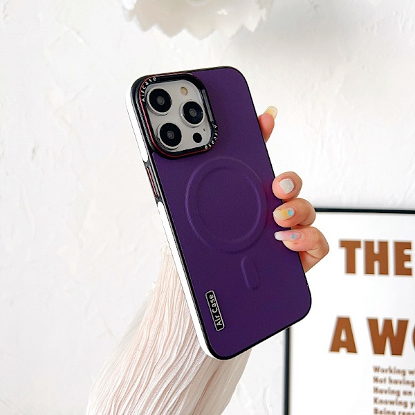 Etui til iPhone 14 Pro Max Lilla Læder Magnetisk Kontrastfarve