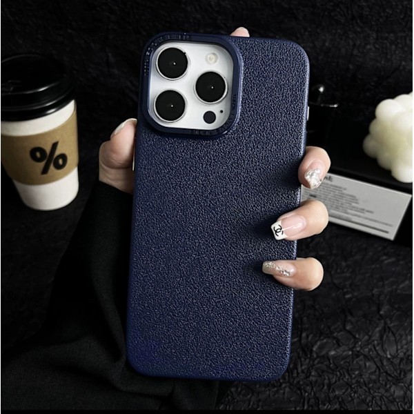 Skal för iPhone 14 PROMAX Royal Blue Frosted hårdvara Pebbled lädermönster