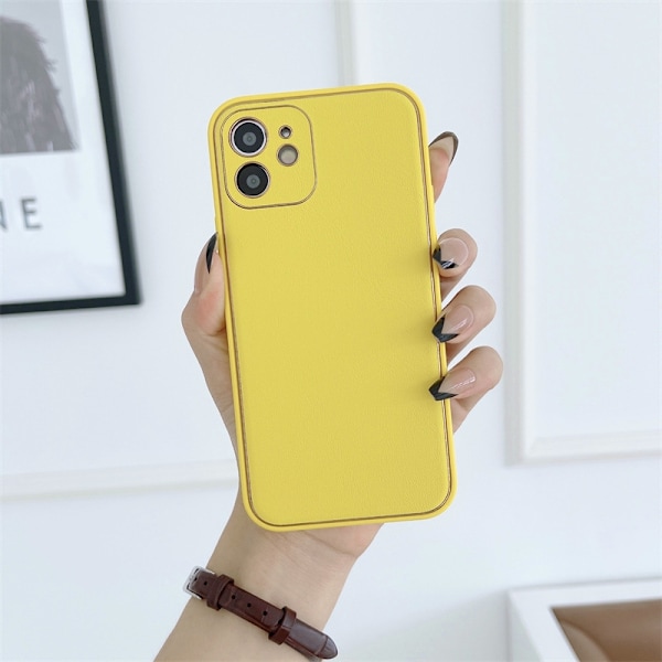 Fodral för iPhone 13 Citrongul lädertextur elektroplätering Full-Body Lyx