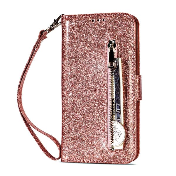 Etui til iPhone 14 Rosaguld Glitter Lynlås Læder Etui Mode glitter lynlås Flip Almindelig