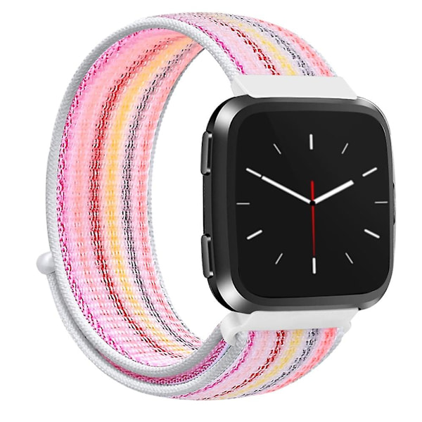 Vaaleanpunainen raidallinen nailonranneke, yhteensopiva Fitbit Versa 1 / 2 kanssa