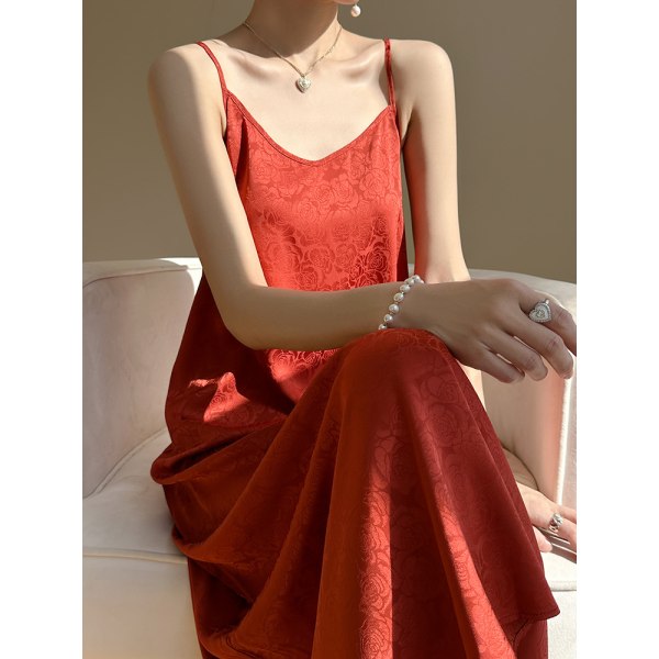 Triacetat hängselklänning Basklänning för kvinnor i siden med printed klänning Beige apricot 2XL