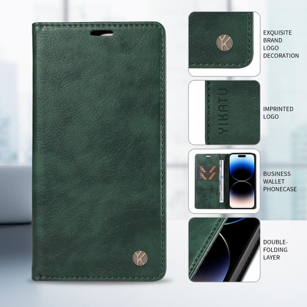Etui til iPhone 13mini grøn Pebbled Magnetisk Wallet med Kortholder Flip