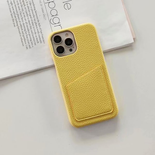 Etui til iPhone 14 Pro gul Pebbled Wallet med kortholder klassisk half pack