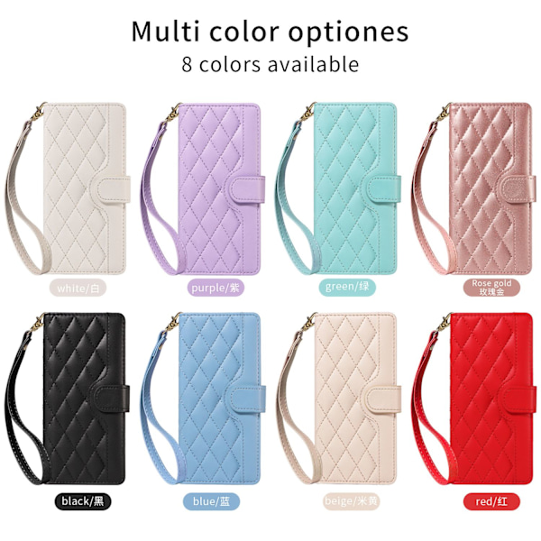 Fodral för iPhone 16 Läderfodral med handrem Notfärg ins Crossbody Korthållare Enkel Diamant Spot