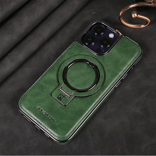 Fodral för iPhone 14PRO MAX Cangling Grön [Stativ + Magnetisk] Exklusivt affärsläder Magnetiskt stativ