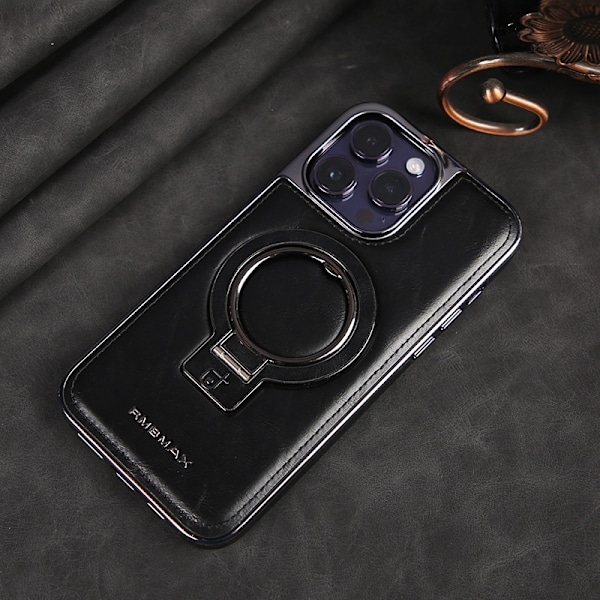 Etui til iPhone 15 Sort [beslag + magnetisk] High-end business læder Magnetisk stativ