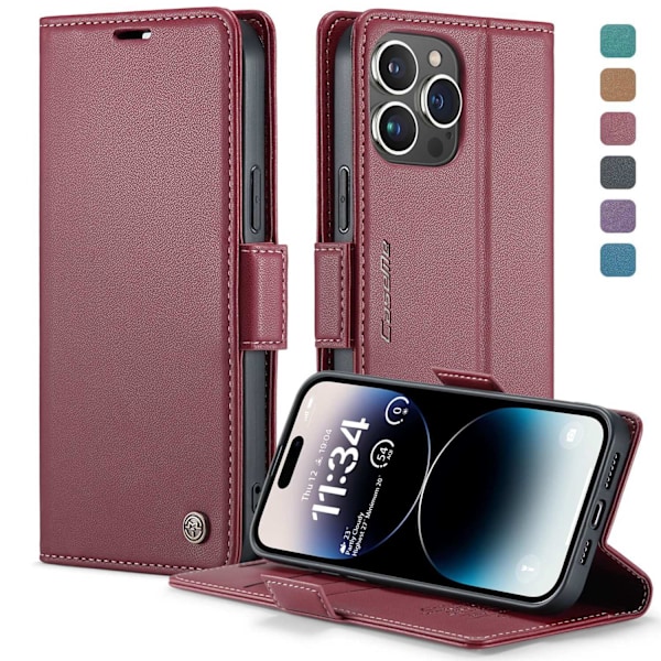 Etui til iPhone 16 rød Flip Wallet med kortholder