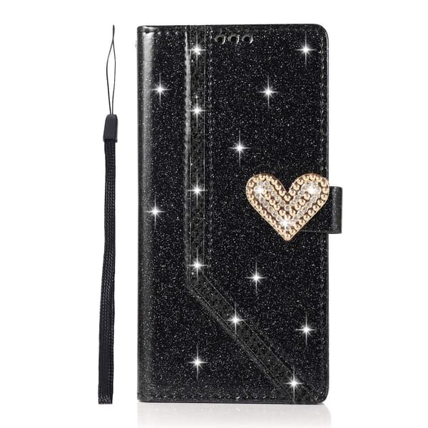 Etui til iPhone 14PLUS sort Love Hijab Glitter Wallet med kortholder