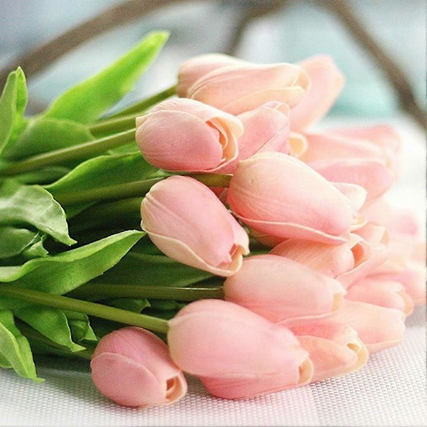 10 stk. Kunstige Blomster Real Touch Mini PU Tulipaner Bukett Falske Tulipaner Blomsterarrangement Kunstige Planter for Bryllupsdekorasjon Rom Hjem Hotell