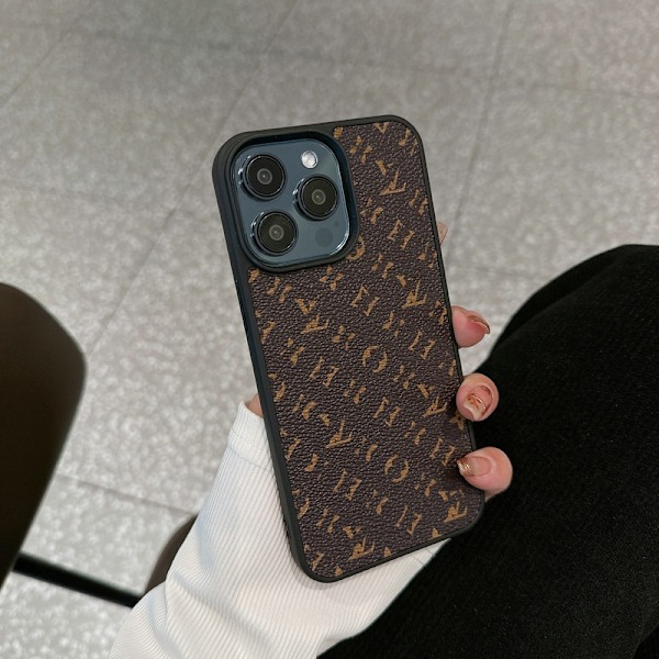Kotelo iPhone 15 Pro Max -puhelimelle, ruskea kukkakuvioinen nahkapinta