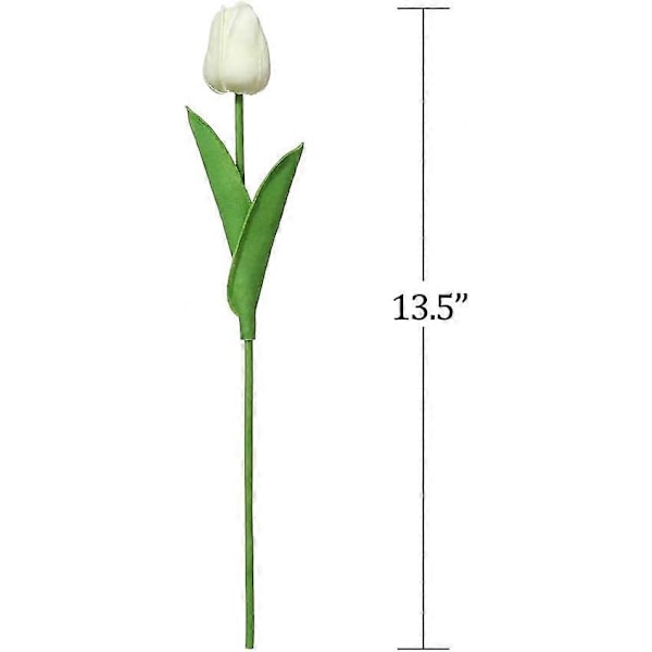 Keinotekoiset tulppaanikukat, 20 kpl 34 cm keinotekoisia lateksitulppaaneja kodin, huoneen, toimiston, juhlien ja häiden koristeluun, valkoinen Ivory