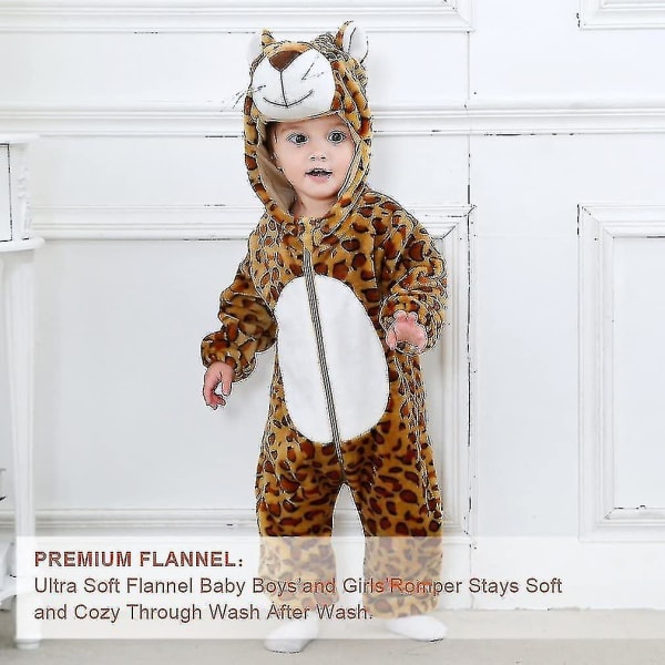 Ny unisex baby Vinter Höst Flanell Huva Romper Cosplay Leopard 80CM