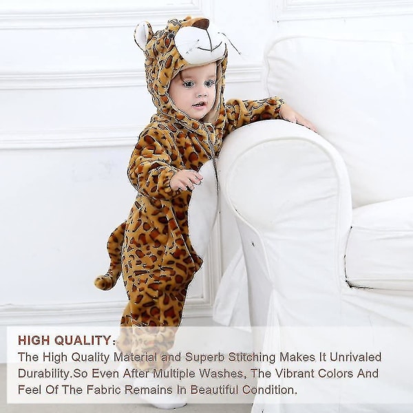 Ny unisex baby Vinter Höst Flanell Huva Romper Cosplay Leopard 80CM