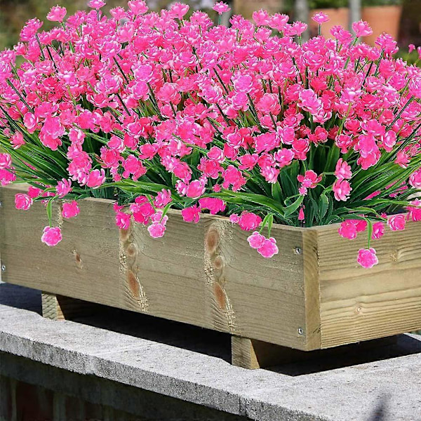 8 Bundter Kunstige Fake Blomster UV-bestandige Buske Planter, Falsk Plastik Grønt Pink 20