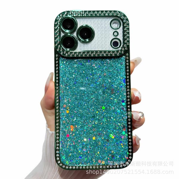 Fodral till iPhone 17 Pro Max Glitter Diamantaccent Grön Noz28696