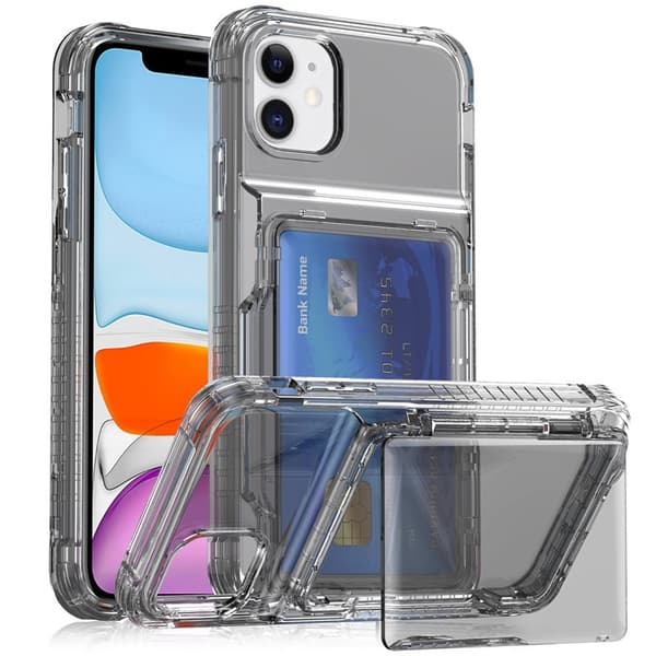 Etui til iPhone 16 Plus 6.7 Transparent Sort Krystalklar Wallet med Kortholder Flip Øl
