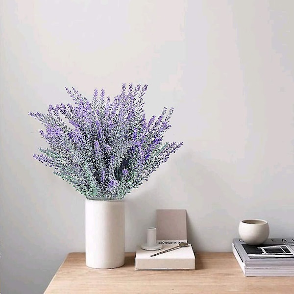 4 stk. Kunstige Blomster Flocked Plast Lavendel Bukett Fake Planter Bryllup Brudebukett Innendørs Utendørs Hjem