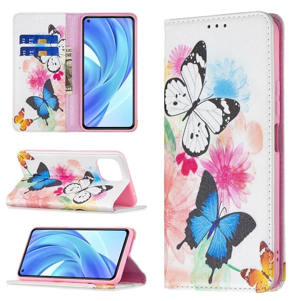 Etui til iPhone 14 Pro Mørke Magnetiske Sommerfugle Malet Flip Wallet med Kortholder