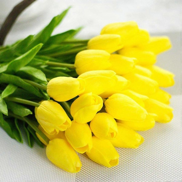30 stk. Kunstige tulipaner Blomster Ekte berørings tulipaner Falsk Holland Pu Bukett Latex Blomst Hvit (gul)