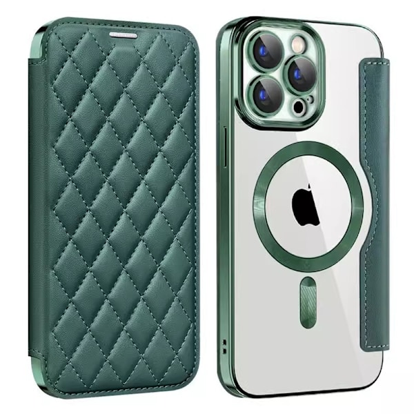 Etui til iPhone 16promax grøn Magnetisk Flip Wallet med Kortholder Transparent