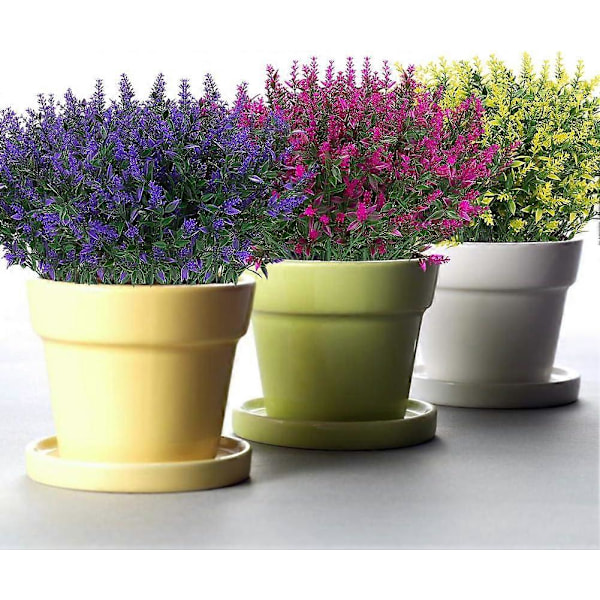 Kunstige Lavendelblomster Planter 8 Stykker, Livagtige UV-resistente Falske Buske Grønne Buske Buket Purple 4