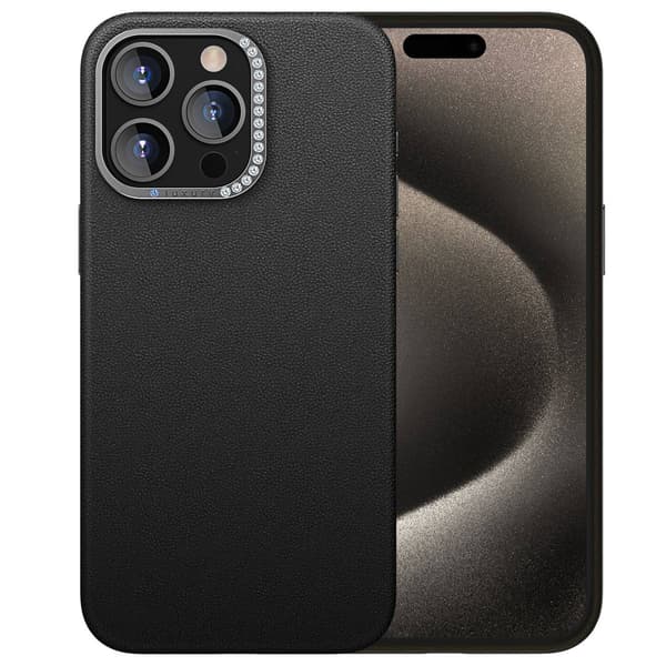 Fodral för iPhone 15plus svart Diamantlins Enkel lädertextur klassisk