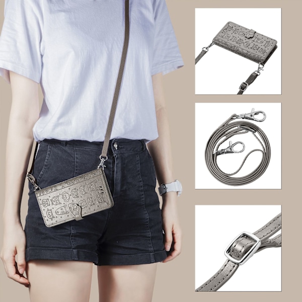Etui til iPhone 16 Plus grå Wallet med kortholder fuld crossbody rem flip