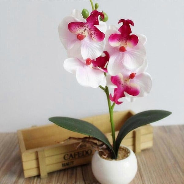 Kunstig Blomst Bonsai Orkidé Bonsai Kunstig Fargerik Sommerfugl Orkidé Blomsterpotte for Kontor White