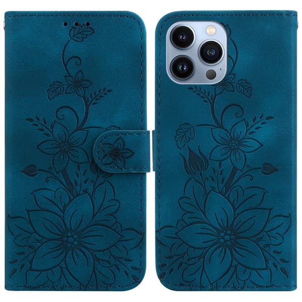 Fodral för iPhone 15PRO MAX blå Lily Präglat 3D-plånboksfodral med korthållare