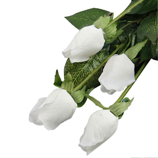 4 stk. Kunstig Blomst Simuleret Nem Vedligeholdelse Letvægts Lang Stilk Falsk Rose Dekor Bryllupstilbehør White