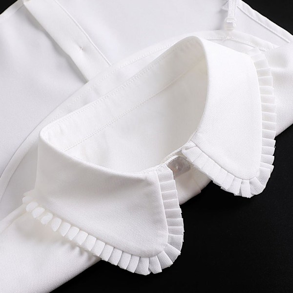 Dam Fejk Krage Plisserad Träöra Vit Chiffong Skjorta Det Black pleated collar