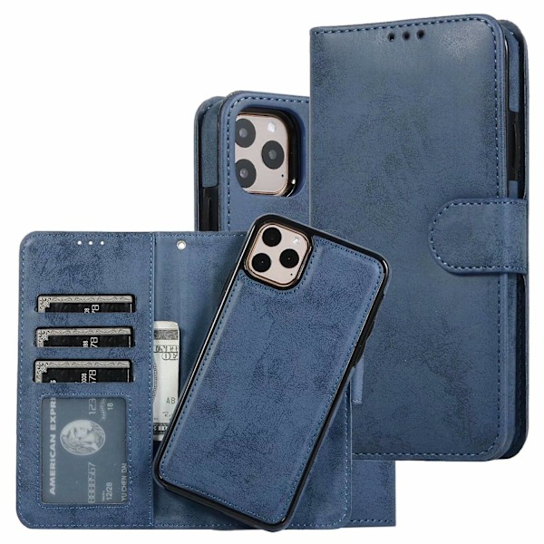 Etui til iPhone 14 Pro Mørkeblå 2 i 1 Magnetisk Læder Flip Wallet med Kortholder