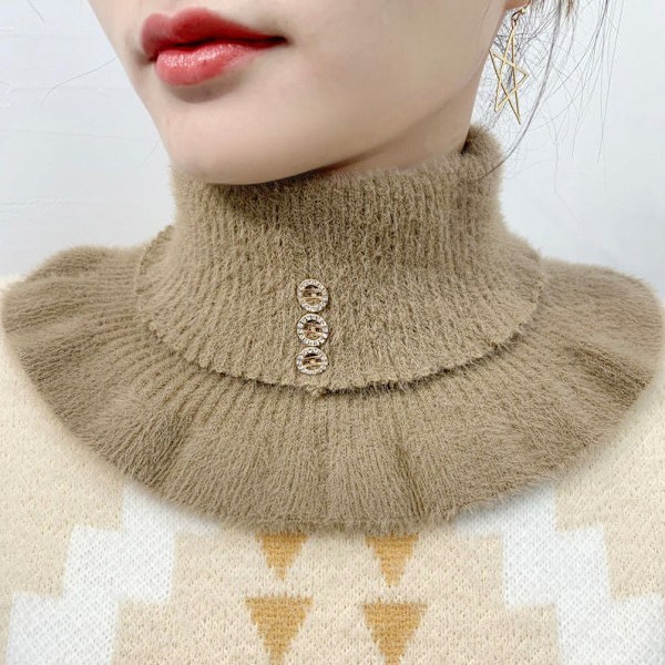 Dame falsk krage Avtakbar halv Pullover Vinter Tykk Varm Camel