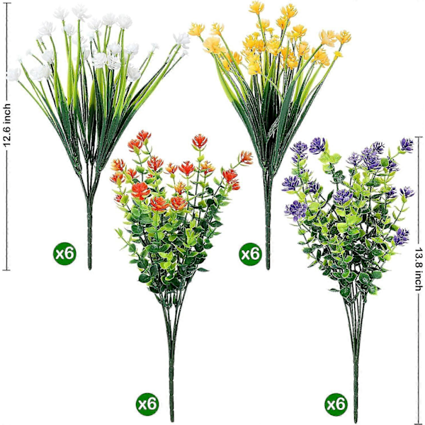 Kunstige blomster, 16 stk. UV-bestandige falske blomster utendørs, kunstige plastblomster Mixed Color-d 16