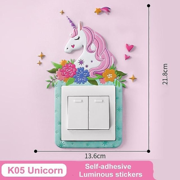 3d självhäftande självhäftande tecknad djurfågelströmbrytare Väggdekal K05 unicorn