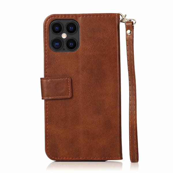 Etui til iPhone 14 brun Five-Card lynlåspung med kortholder