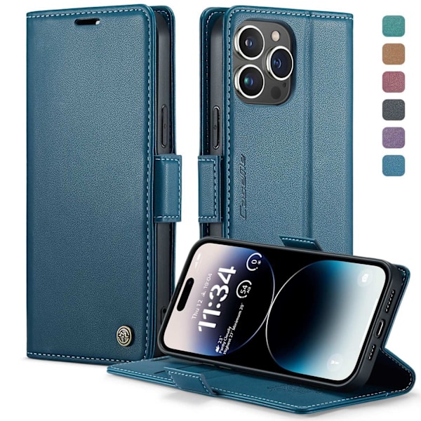 Fodral för iPhone 15 Pro blått Flip Plånbok med Korthållare