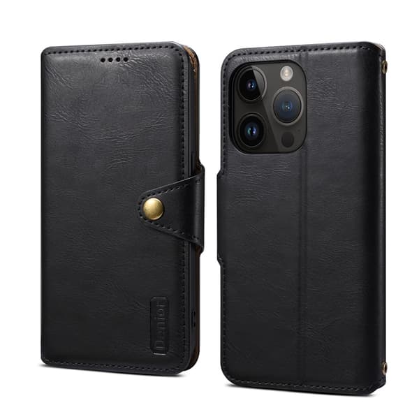 Etui til iPhone 13 Pro Max svart Flip Lommebok med Kortholderstativ